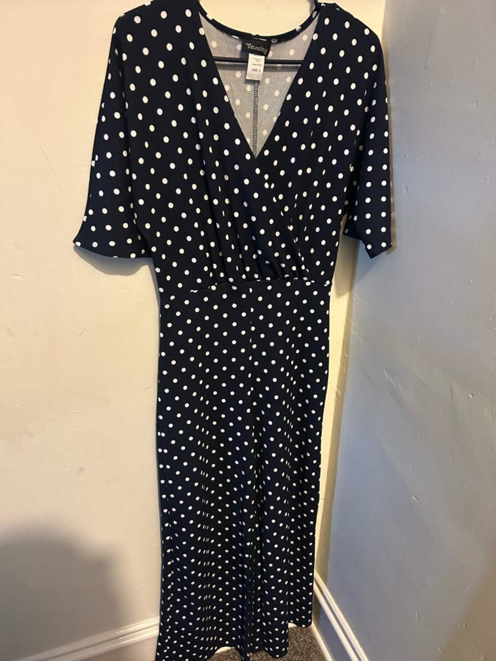 Velocity Navy & White Polka Dot Jumpsuit